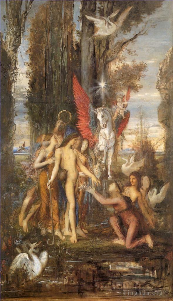 居斯塔夫·莫罗 的油画作品 -  《赫西奥德与缪斯女神》