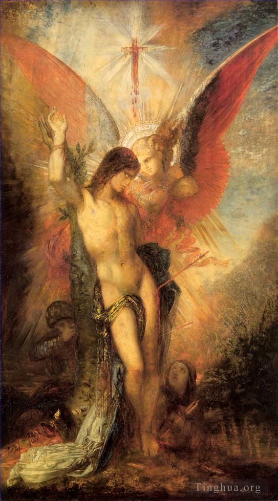居斯塔夫·莫罗 的油画作品 -  《圣塞巴斯蒂安与天使》