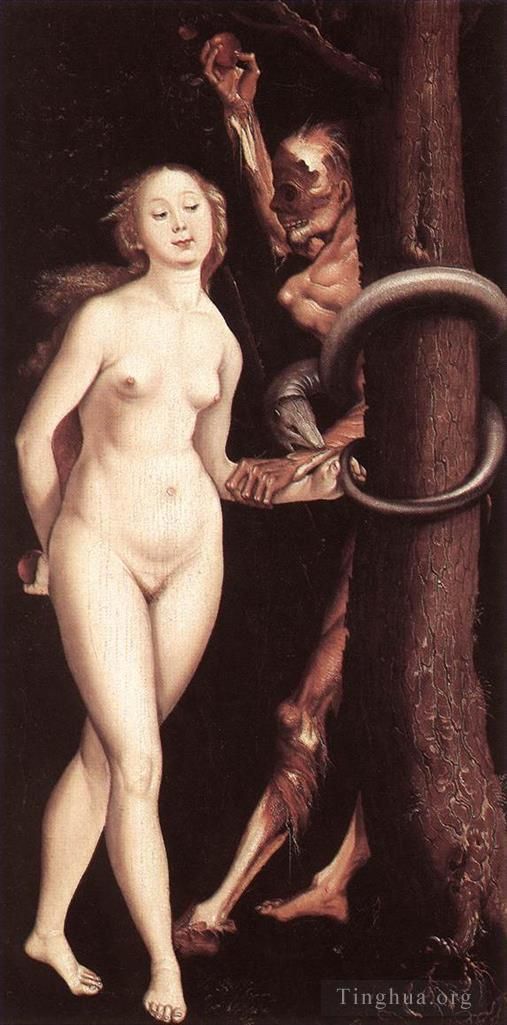 汉斯·鲍尔丁 的油画作品 -  《夏娃蛇与死亡》