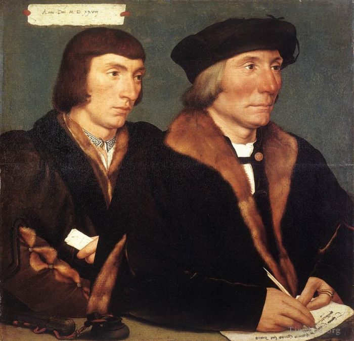 小汉斯·贺尔拜因 的油画作品 -  《托马斯·戈德萨尔夫爵士和他的儿子约翰的双人肖像》