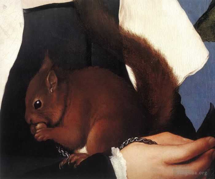 小汉斯·贺尔拜因 的油画作品 -  《一位女士与松鼠和椋鸟细节的肖像,1》