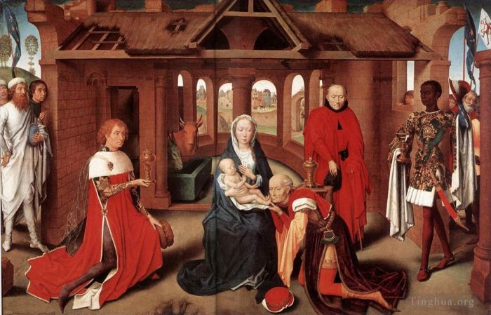 汉斯·梅姆林 的油画作品 -  《贤士的崇拜,1470》