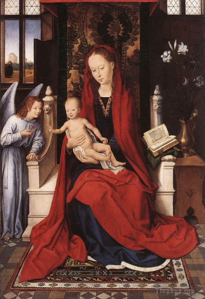 汉斯·梅姆林 的油画作品 -  《圣母与孩子和天使登基,1480》