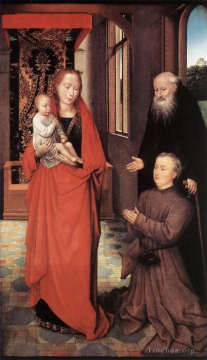 艺术家汉斯·梅姆林作品《圣母子与方丈圣安东尼和捐赠者,1472》