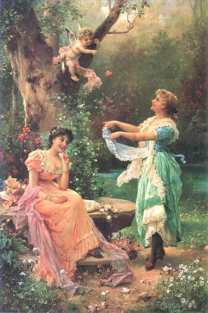 汉斯·查兹卡 的油画作品 -  《花天使和女士们》