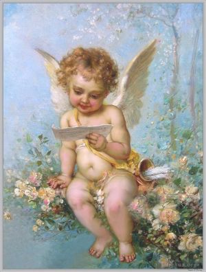 艺术家汉斯·查兹卡作品《读信的花天使》