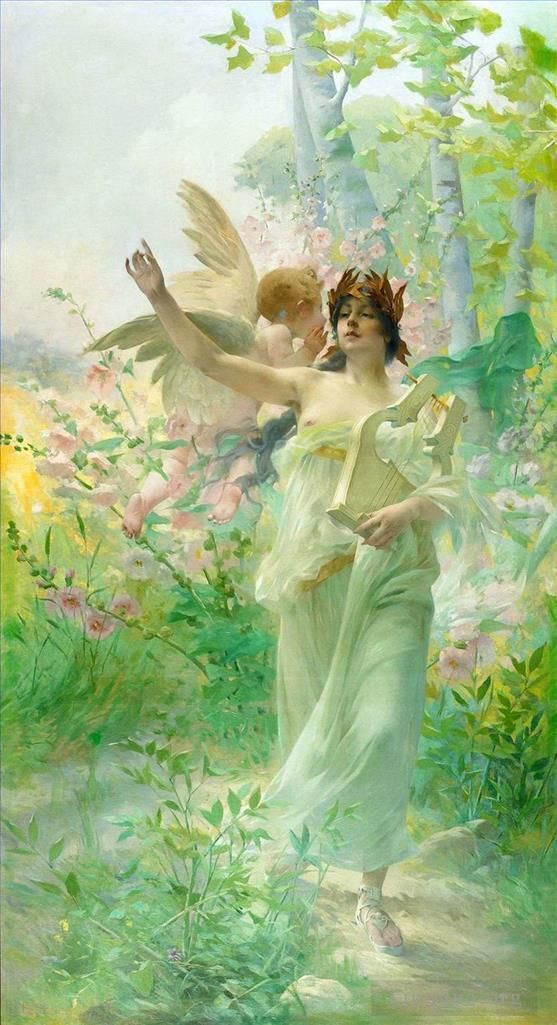 汉斯·查兹卡 的油画作品 -  《女孩和天使》