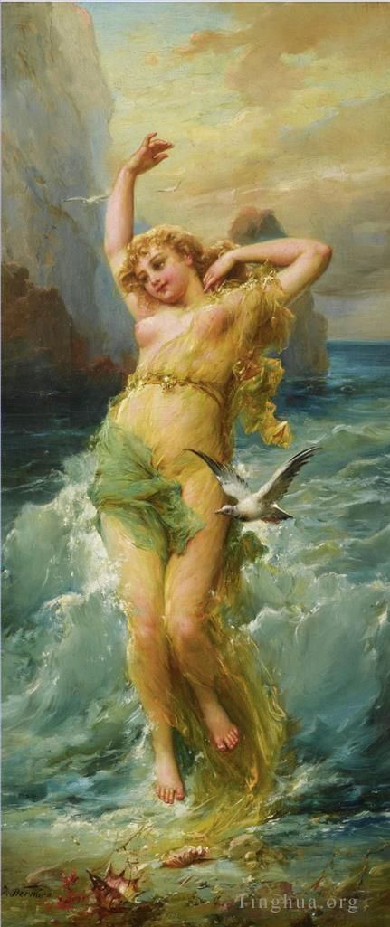 汉斯·查兹卡 的油画作品 -  《有海鸥的女孩》