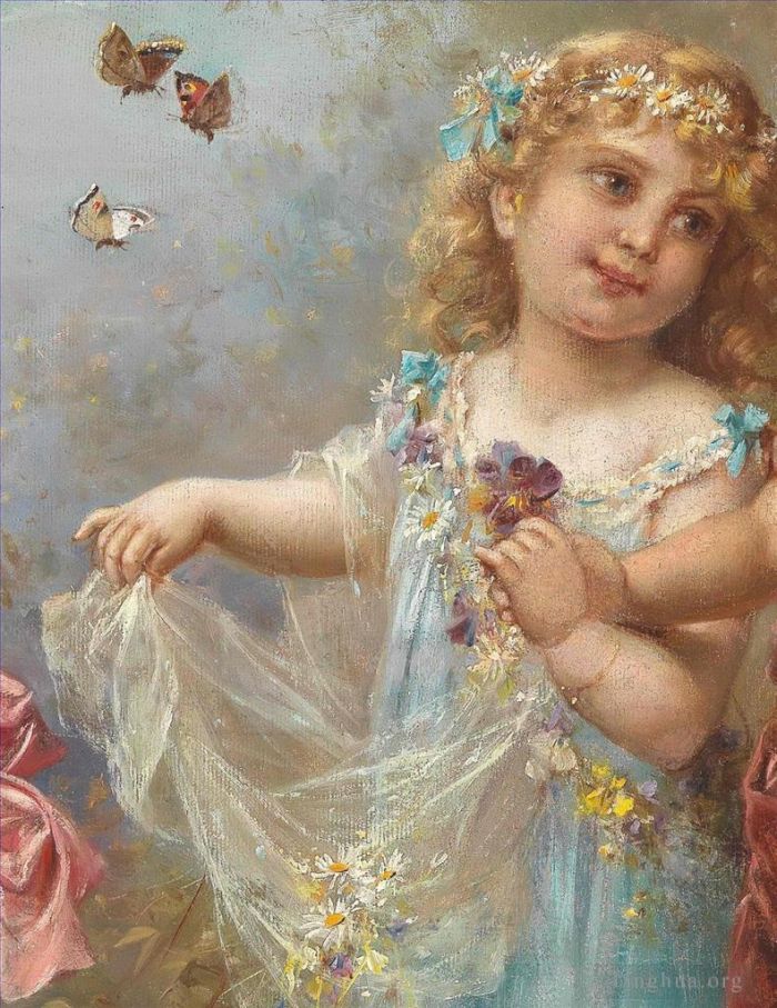 汉斯·查兹卡 的油画作品 -  《小女孩和蝴蝶》
