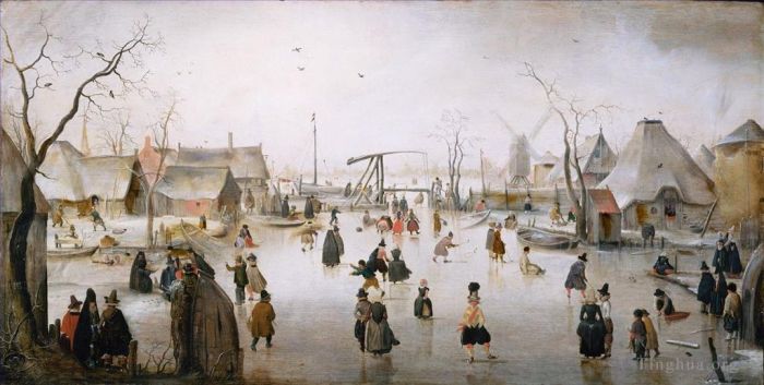 亨德里克·阿维坎普 的油画作品 -  《冰景冬季景观》