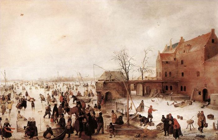 亨德里克·阿维坎普 的油画作品 -  《小镇附近的冰景,161,冬季景观》