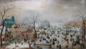 艺术家亨德里克·阿维坎普作品《小镇附近冰上的一幕冬季景观》