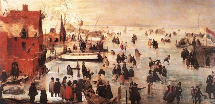 亨德里克·阿维坎普 的油画作品 -  《冰景观冬天》