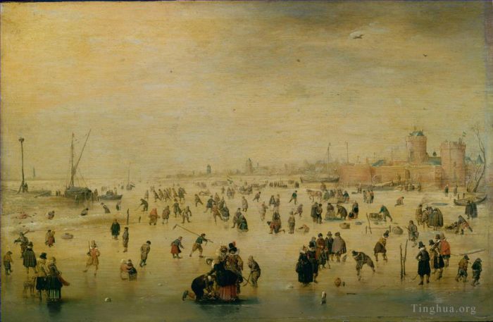 亨德里克·阿维坎普 的油画作品 -  《溜冰者冬季景观》