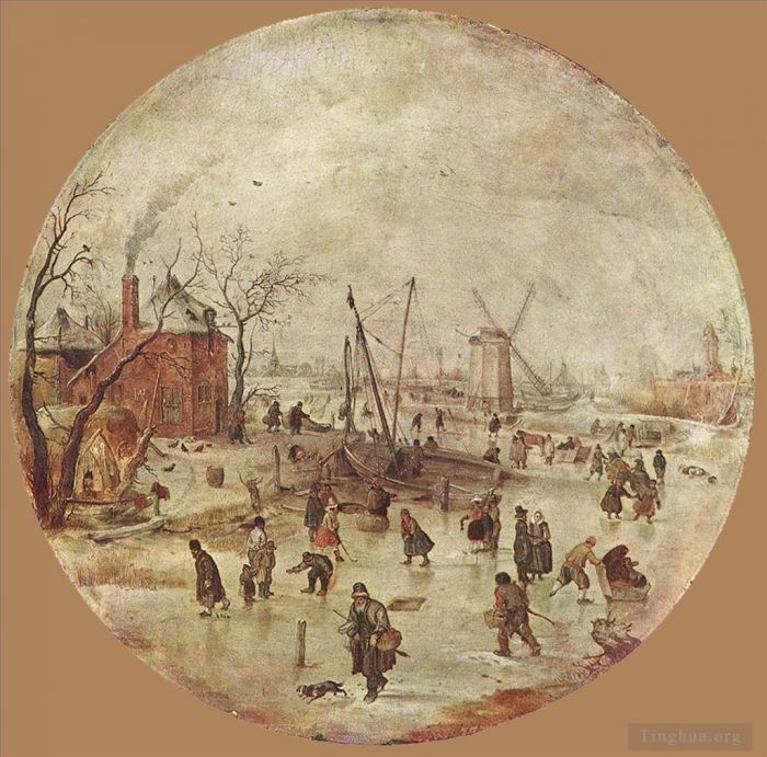 亨德里克·阿维坎普 的油画作品 -  《冬季风景与溜冰者》