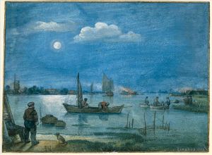 艺术家亨德里克·阿维坎普作品《月光下的渔民冬季景观》