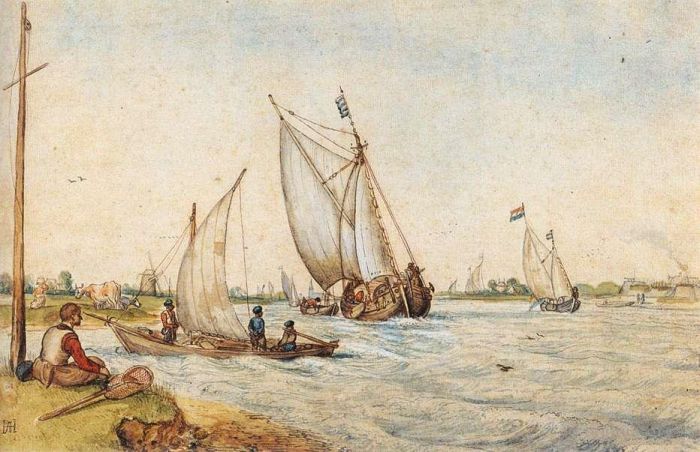 亨德里克·阿维坎普 的各类绘画作品 -  《河风景冬天》