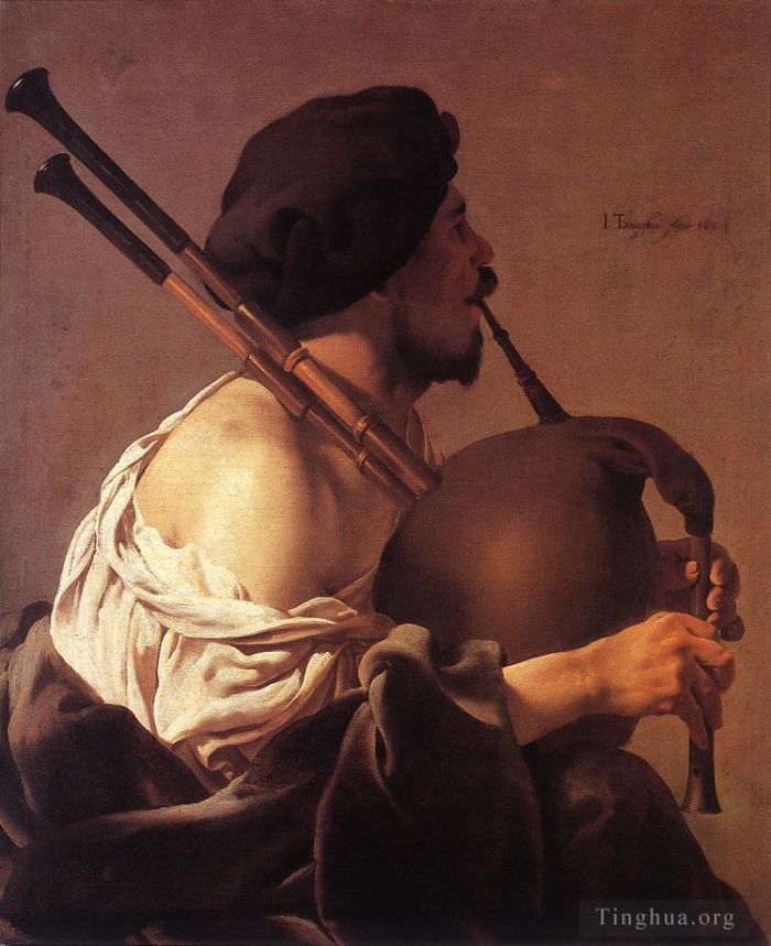 亨德里克·德·布吕根 的油画作品 -  《风笛演奏家》