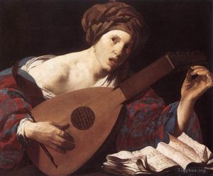 艺术家亨德里克·德·布吕根作品《弹琵琶的女人》