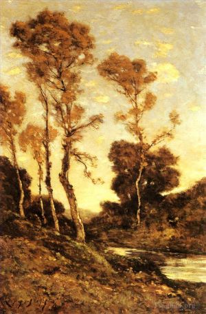 艺术家亨利·哈伯尼斯作品《秋季河景》