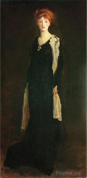 艺术家亨利·罗伯特作品《黑色围巾,O,又名,Marjorie,Organ,Henri》
