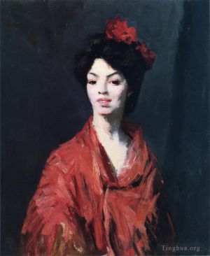 艺术家亨利·罗伯特作品《披着红披肩的西班牙女人》