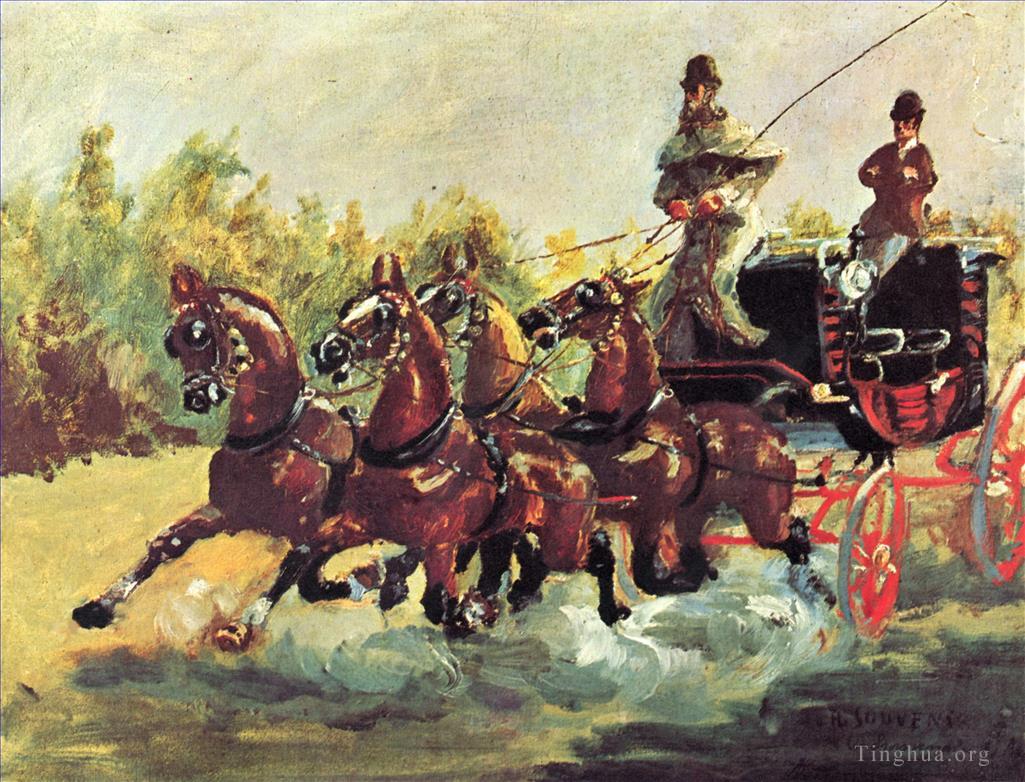 亨利·德·图卢兹·劳特累克作品《阿尔方斯·德·图卢兹·劳特累克伯爵驾驶四匹马拉车,1881,年》