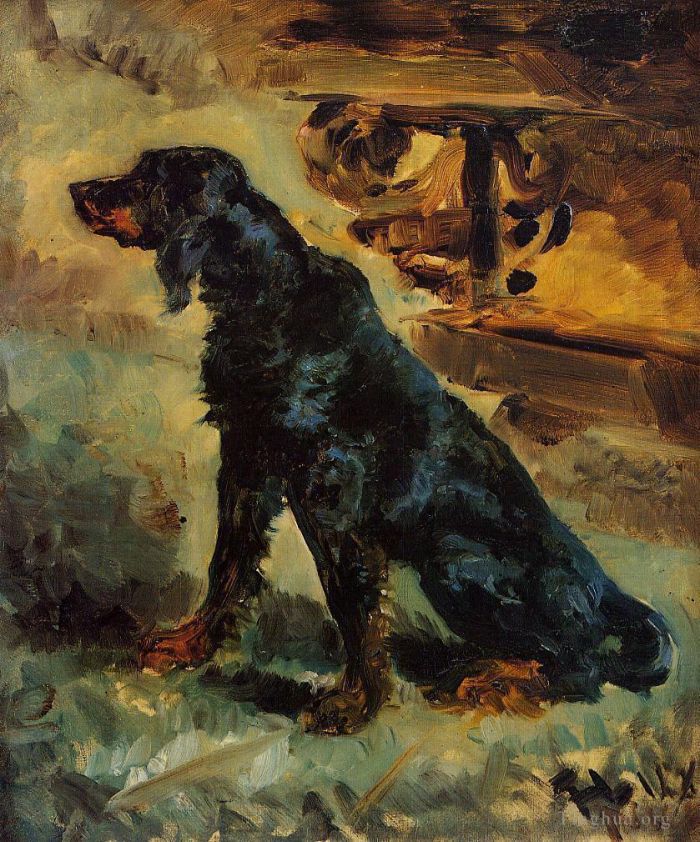 亨利·德·图卢兹·劳特累克 的油画作品 -  《属于阿方斯·德·图卢兹·劳特累克伯爵的戈登赛特猎犬,1881,年》