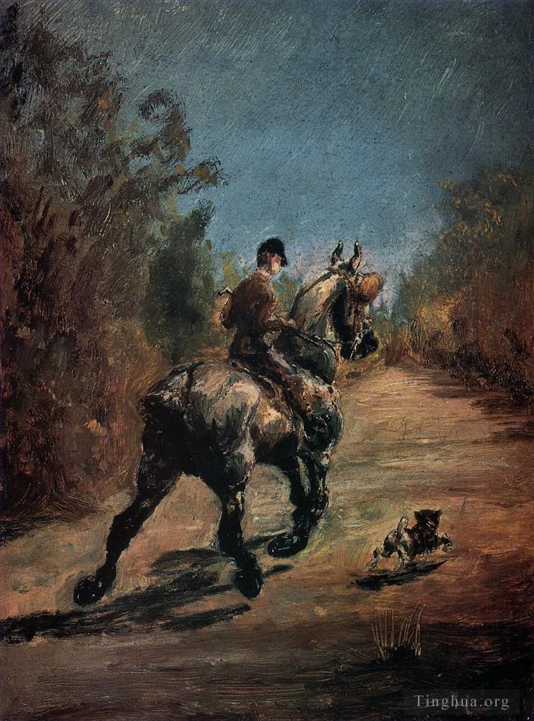 亨利·德·图卢兹·劳特累克作品《马和骑手带着小狗,1879》