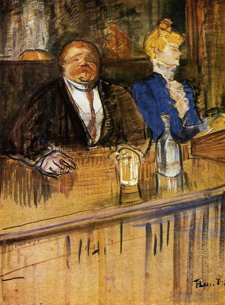 亨利·德·图卢兹·劳特累克作品《咖啡馆里的顾客和贫血的收银员》