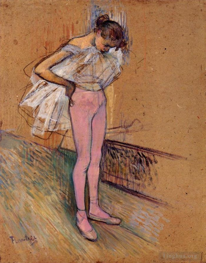 亨利·德·图卢兹·劳特累克 的各类绘画作品 -  《舞者调整她的紧身衣》