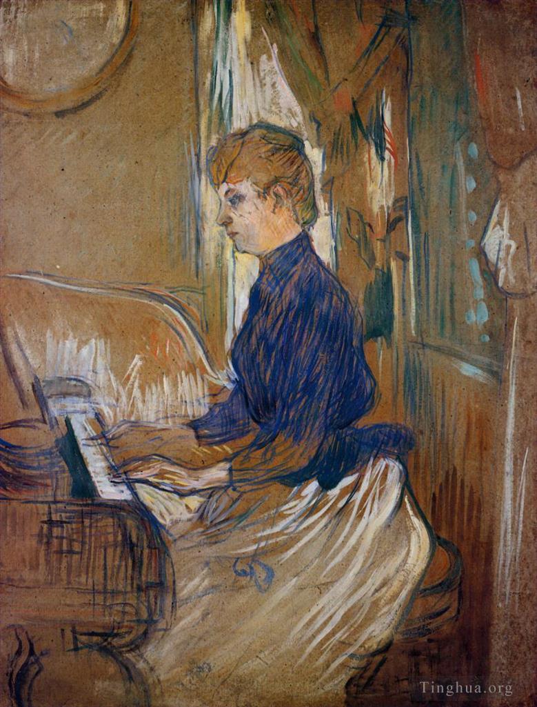 亨利·德·图卢兹·劳特累克作品《在马尔罗姆城堡沙龙的朱丽叶·帕斯卡夫人的钢琴旁,1896》