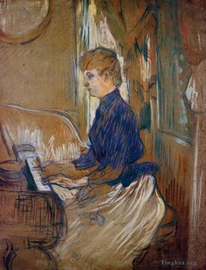 艺术家亨利·德·图卢兹·劳特累克作品《在马尔罗姆城堡沙龙的朱丽叶·帕斯卡夫人的钢琴旁,1896》