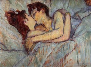 艺术家亨利·德·图卢兹·劳特累克作品《床上之吻,1892》