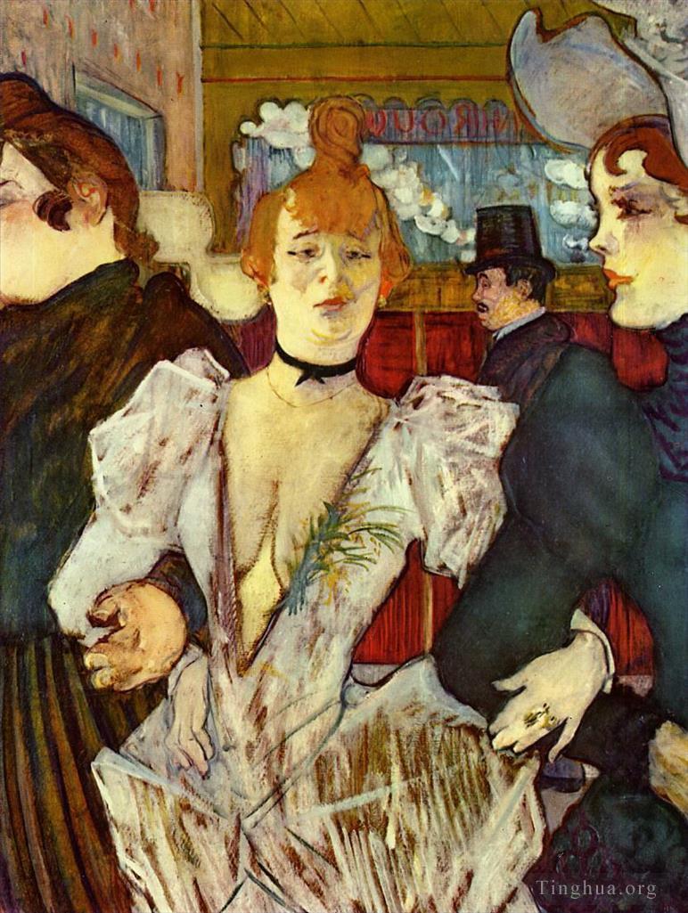 亨利·德·图卢兹·劳特累克作品《拉古鲁,(La,Goulue),与两名女子抵达红磨坊,1892,年》