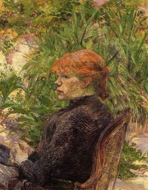 艺术家亨利·德·图卢兹·劳特累克作品《红发女人坐在米森林花园里,1889》