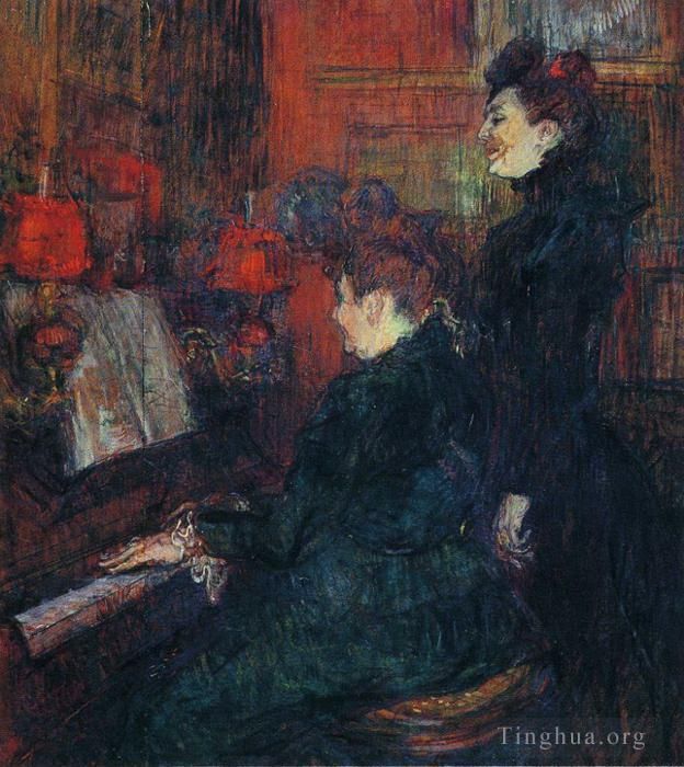 亨利·德·图卢兹·劳特累克 的各类绘画作品 -  《米勒·迪豪老师和法弗劳女士的歌唱课,1898》