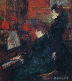 艺术家亨利·德·图卢兹·劳特累克作品《米勒·迪豪老师和法弗劳女士的歌唱课,1898》