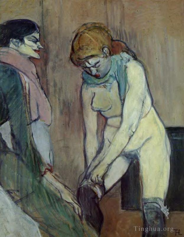亨利·德·图卢兹·劳特累克作品《女人拉起丝袜,1894》
