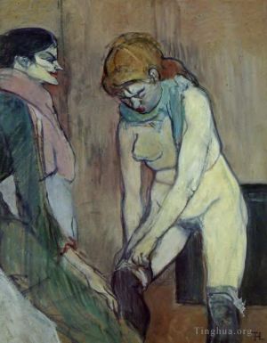 艺术家亨利·德·图卢兹·劳特累克作品《女人拉起丝袜,1894》