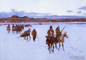 艺术家亨利·弗朗索瓦·法尔尼作品《出发去狩猎水牛》