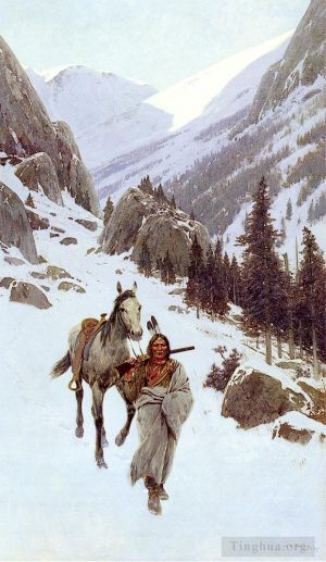 艺术家亨利·弗朗索瓦·法尔尼作品《穿过山口冬季》
