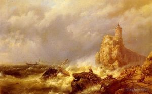 艺术家赫曼努斯·库库克·森尔作品《惊涛骇浪中的沉船》