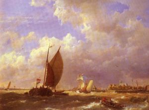 艺术家赫曼努斯·库库克·森尔作品《Dommelshuizen,Cornelis,Christiaan,阳光明媚的码头》