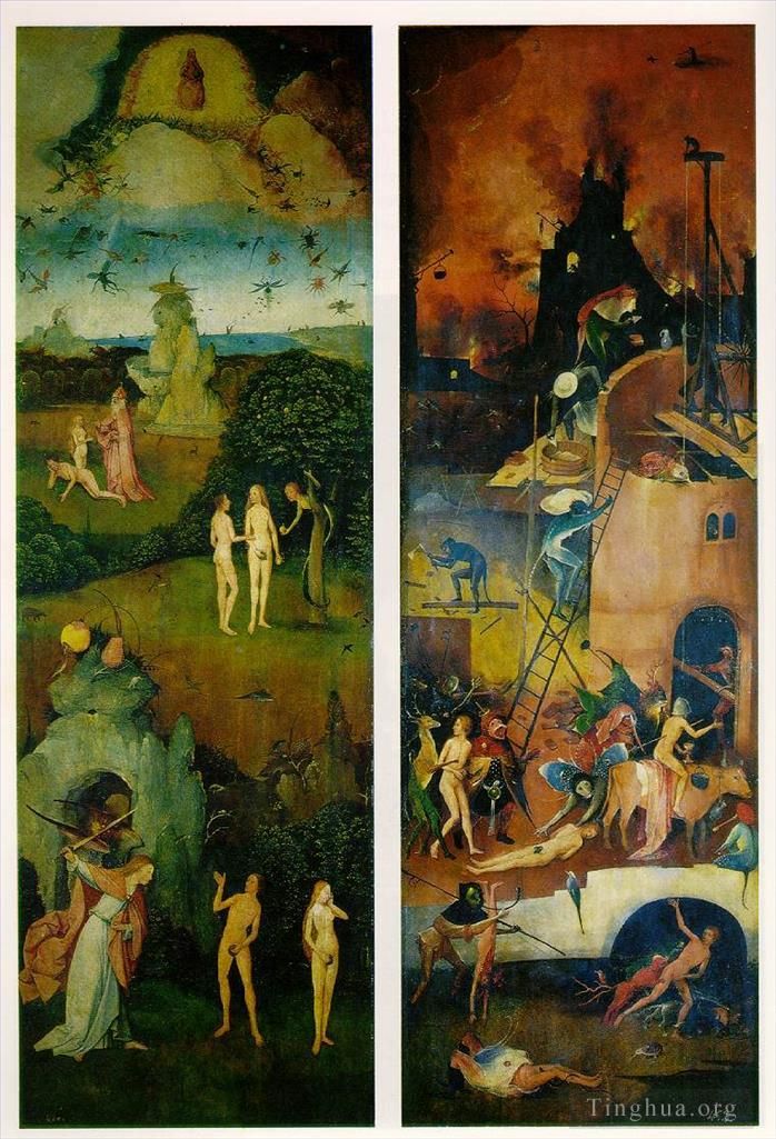 希罗宁姆斯·博希 的油画作品 -  《三联画寓意的天堂与地狱左右面板》