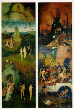 艺术家希罗宁姆斯·博希作品《三联画寓意的天堂与地狱左右面板》