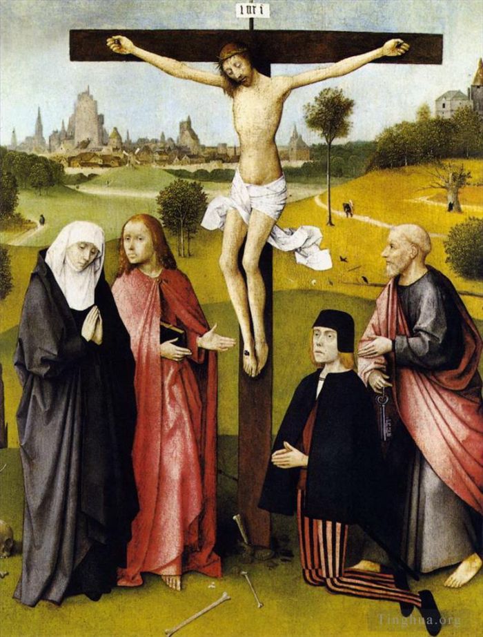 希罗宁姆斯·博希 的油画作品 -  《与捐赠者一起被钉十字架,1485》