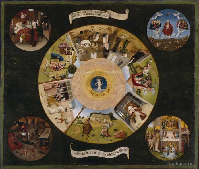 希罗宁姆斯·博希 的油画作品 -  《七大罪与最后四件事1485》