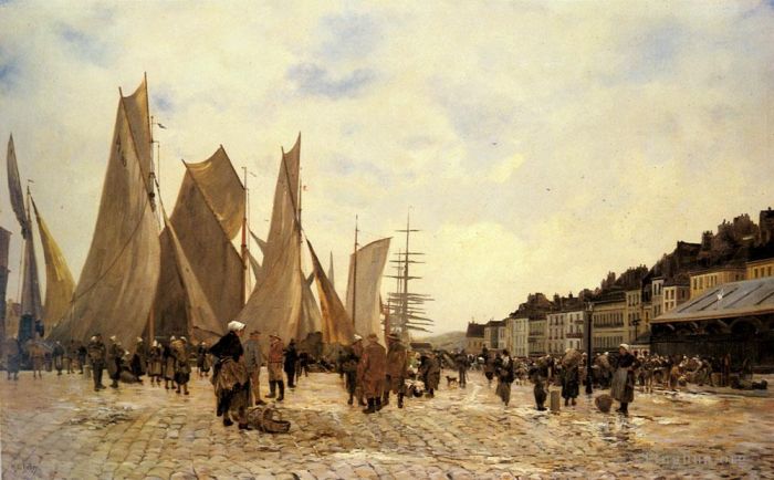 希波吕忒·卡米尔·德尔皮 的油画作品 -  《迪耶普码头》