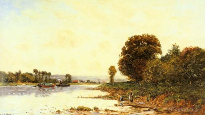 希波吕忒·卡米尔·德尔皮 的油画作品 -  《河里的洗衣妇》